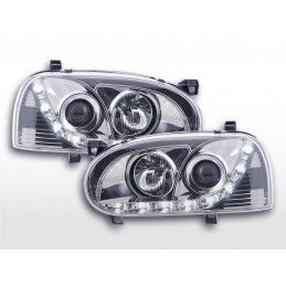 Phare Daylight LED feux de jour VW Golf 3 91-97 chrome pour conduite à droite, Golf 3