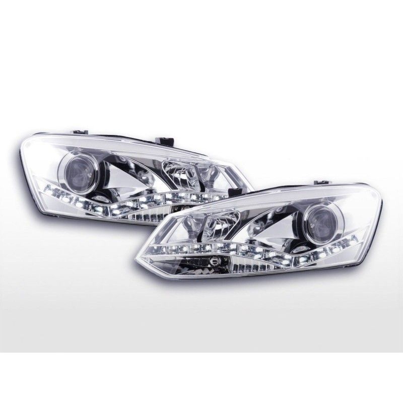 Phare Daylight LED Feux de jour LED VW Polo 6R 09- chromés pour conduite à droite, Polo V 6R 09-14