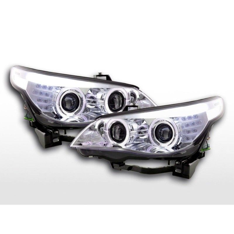 Phares xenon angel eyes LED BMW Série 5 E60 / E61 05-07 chrome, Serie 5 E60/61 Phares xenon angel eyes LED BMW Série 5 E60 / E61 05-07 chrome, Serie 5 E60/61