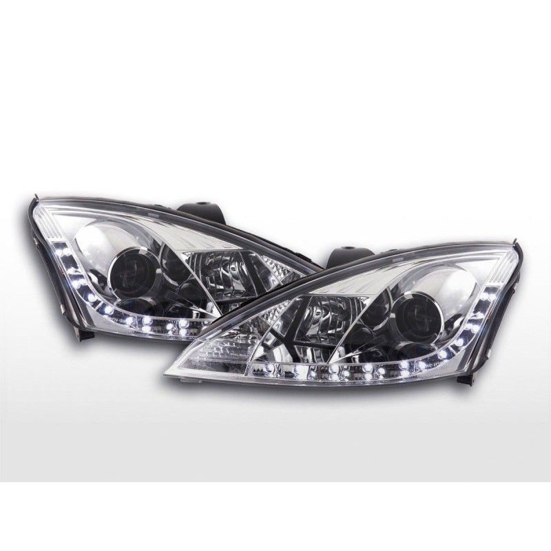 Phare Daylight à LED DRL look Ford Focus 3/4/5 portes. 01-04 chrome pour véhicules avec direction à droite, Focus I 98-05 Phare Daylight à LED DRL look Ford Focus 3/4/5 portes. 01-04 chrome pour véhicules avec direction à droite, Focus I 98-05