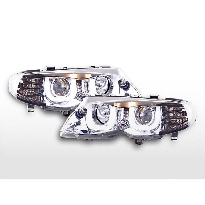 Phare Daylight LED look DRL BMW Série 3 E46 Limo / Touring 02-05 chrome pour conduite à droite, Eclairage Bmw