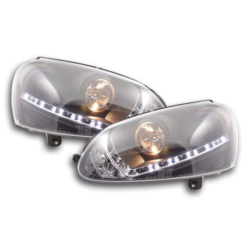 Phare Daylight LED look DRL VW Golf 5 type 1K 03-08 noir pour conduite à droite, Eclairage Volkswagen