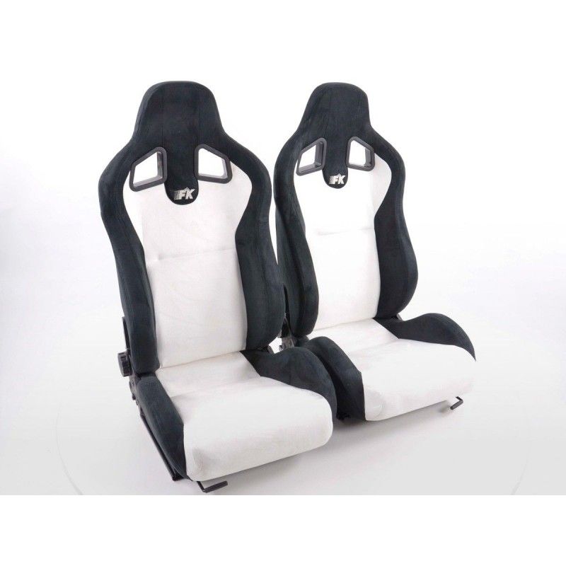 Sièges sport FK Sièges auto demi-coque Set Columbus cuir synthétique blanc / noir avec rails de roulement, Sièges