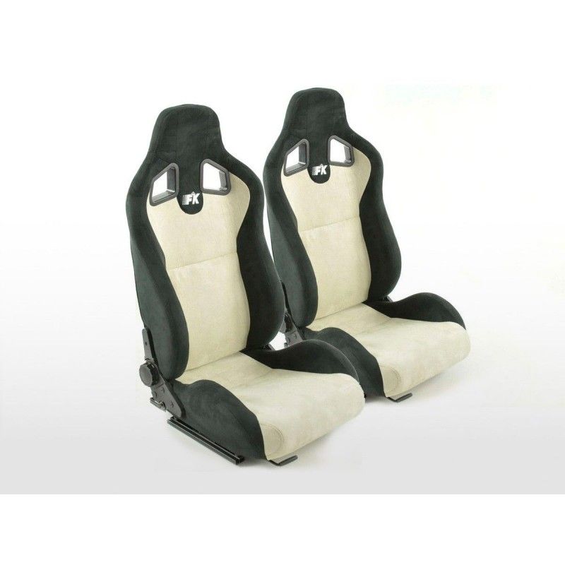 Sièges sport FK Sièges demi-coque auto Set Columbus cuir synthétique beige / noir avec rails de roulement, Sièges