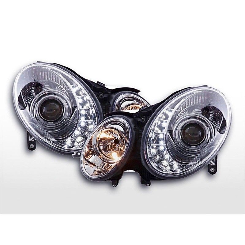 Phare Daylight LED DRL look Mercedes Classe E 211 02-06 chrome, Eclairage Mercedes