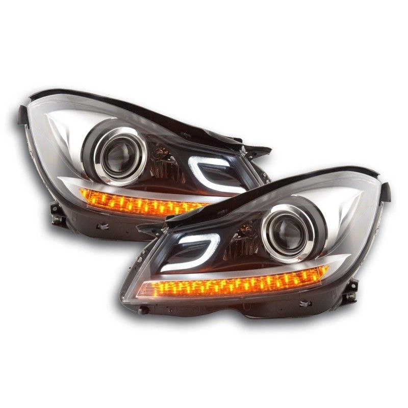 Phare Daylight LED DRL look Mercedes Classe C (204) 2011-2014 noir, Eclairage Mercedes