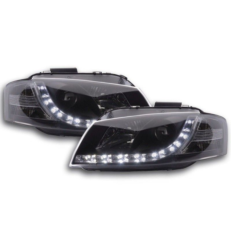 Phare Daylight LED DRL look Audi A3 type 8P 03-07 noir, Eclairage Audi