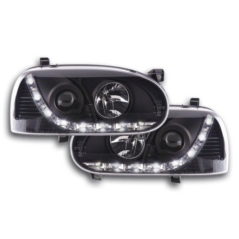 Phare Daylight LED DRL look VW Golf 3 type 1HXO 1EXO 91-97 noir, Eclairage Volkswagen