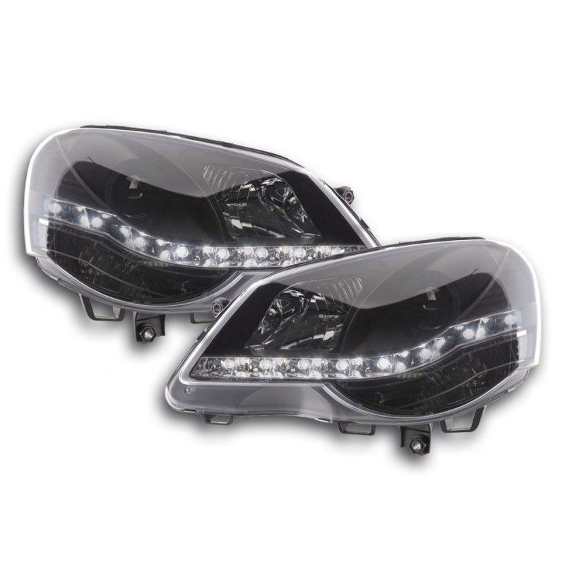 Phare Daylight LED look DRL VW Polo type 9N3 05-09 noir, Eclairage Volkswagen