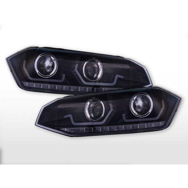 Jeu de phares feux diurnes LED VW Polo VI type AW année 17-21 noir, Eclairage Volkswagen