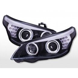 Phares Xénon Angel Eyes avec anneaux de feux de stationnement éclairés à LED BMW Série 5 E60/E61 2008-2010 noire, Nouveaux produ