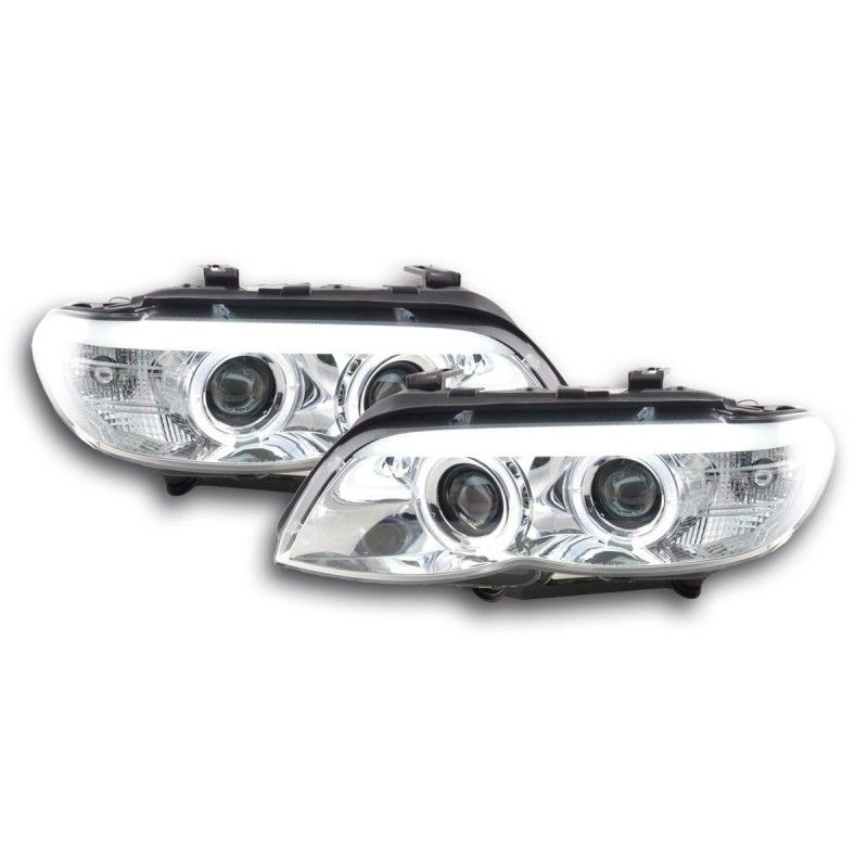 Phares Xenon Daylight LED look DRL BMW X5 E53 03-06 chrome, Eclairage Bmw