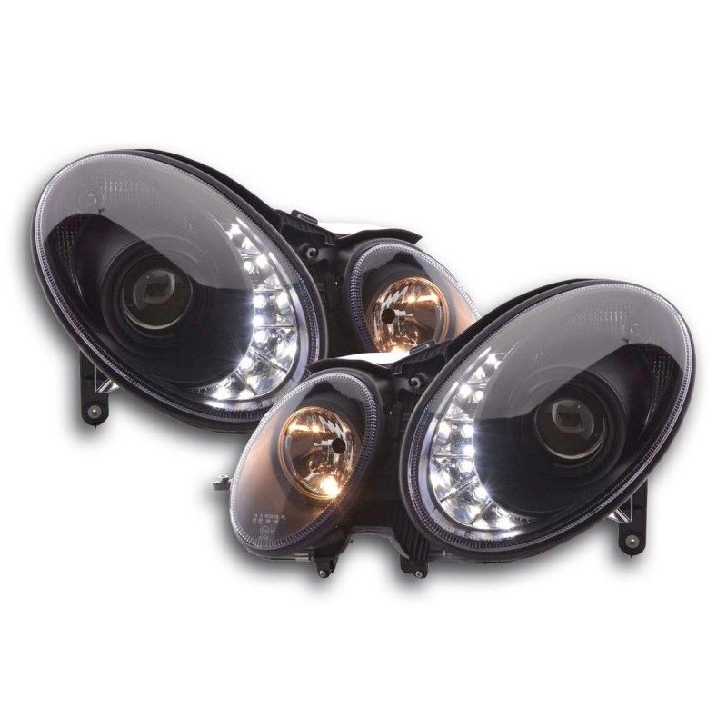 Phare Daylight LED DRL look Mercedes Classe E 211 02-06 noir, Eclairage Mercedes