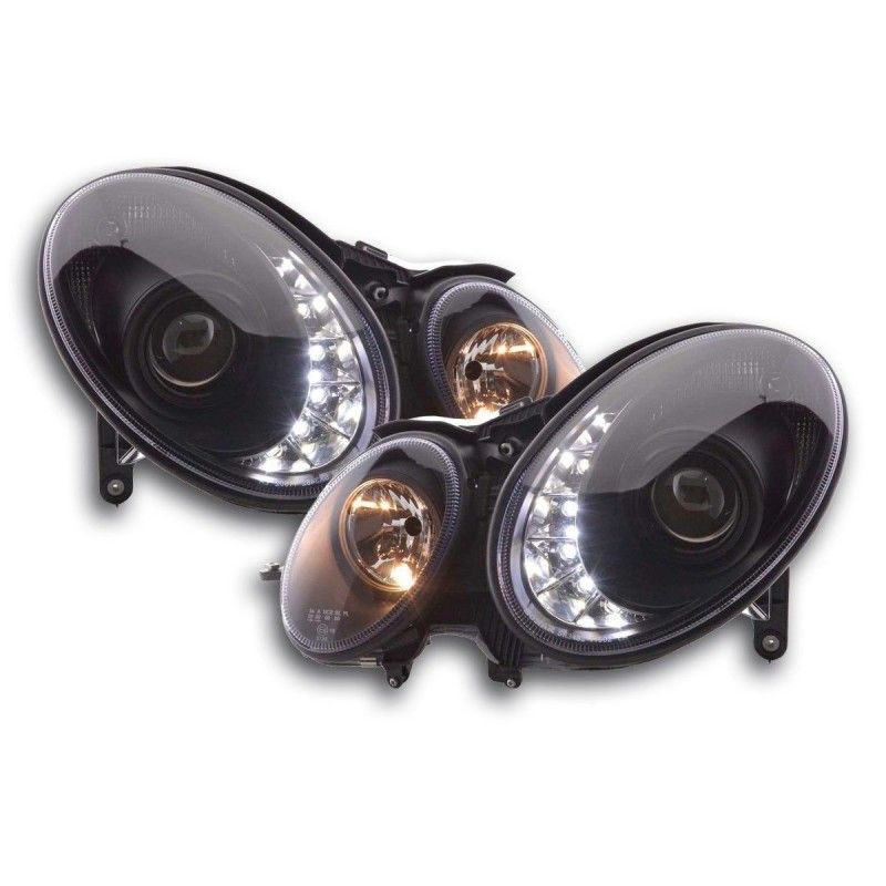 Phare Daylight LED DRL look Mercedes Classe E type W211 02-06 noir, Eclairage Mercedes