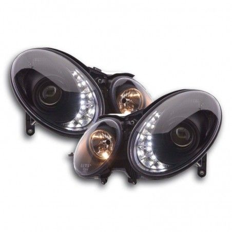 Phare Daylight LED DRL look Mercedes Classe E type W211 02-06 noir, Eclairage Mercedes