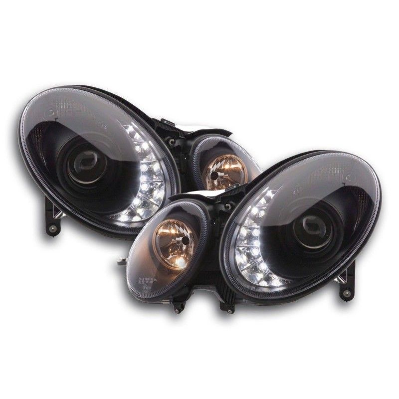 Phare Daylight LED DRL look Mercedes Classe E type W211 06-08 noir, Eclairage Mercedes