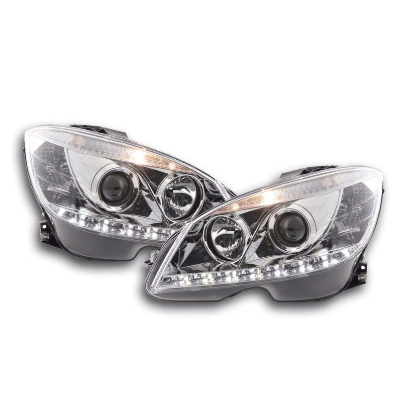 Phare Daylight LED DRL look Mercedes Classe C W204 07-10 chrome, Eclairage Mercedes