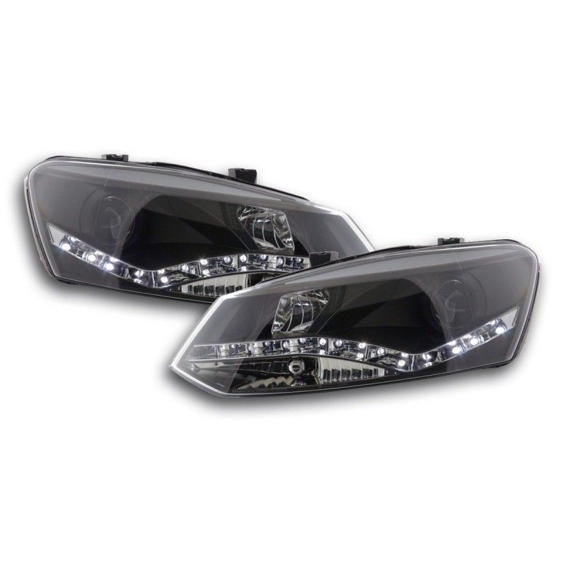 Phare Daylight LED DRL look VW Polo type 6R 2010- noir, Eclairage Volkswagen