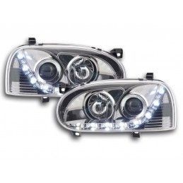 Phare Daylight LED DRL look VW Golf 3 type 1HXO 1EXO 91-97 chrome, Eclairage Volkswagen