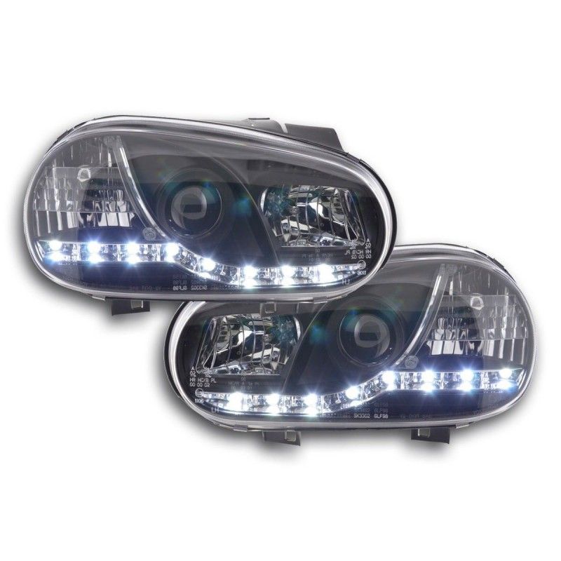 Phare Daylight LED look DRL VW Golf 4 type 1J 98-03 noir pour conduite à droite, Eclairage Volkswagen