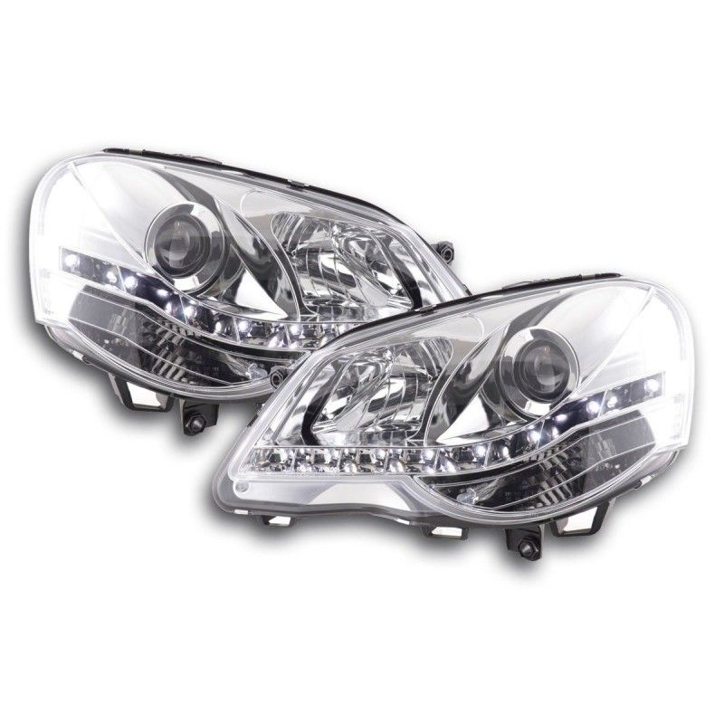 Phare Daylight LED look DRL VW Polo type 9N3 05-09 chromé pour conduite à droite, Eclairage Volkswagen