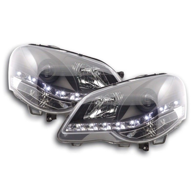 Phare Daylight LED look DRL VW Polo type 9N3 05-09 noir pour conduite à droite, Eclairage Volkswagen