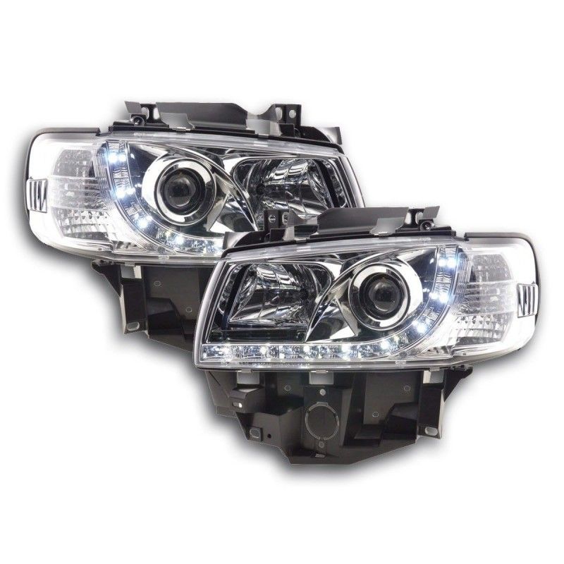 Phare Daylight LED look DRL Bus VW type T4 96-03 chromé pour conduite à droite, Eclairage Volkswagen