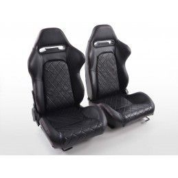 Sièges sport FK Sièges demi-coque auto Set cuir synthétique Detroit avec rails de roulement noir, Nouveaux produits fk