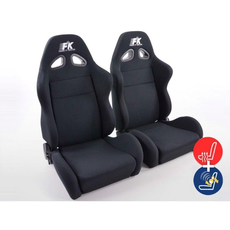 Sièges sport FK Sièges auto demi-coque en tissu Super-Sport noir avec chauffage et massage des sièges, Sièges