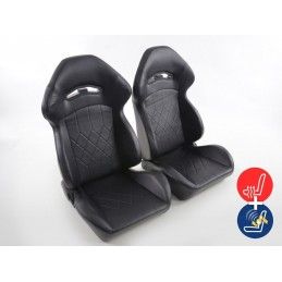 Sièges sport FK Sièges demi-coque de voiture en cuir synthétique noir avec chauffage et massage des sièges, Sièges