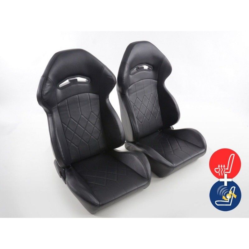 Sièges sport FK Sièges demi-coque de voiture en cuir synthétique noir avec chauffage et massage des sièges, Nouveaux produits fk