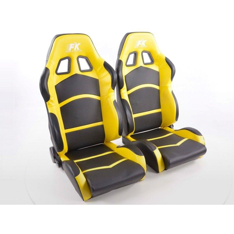 Sièges sport FK Sièges demi-coque auto Set Cyberstar cuir synthétique noir / jaune, Sièges