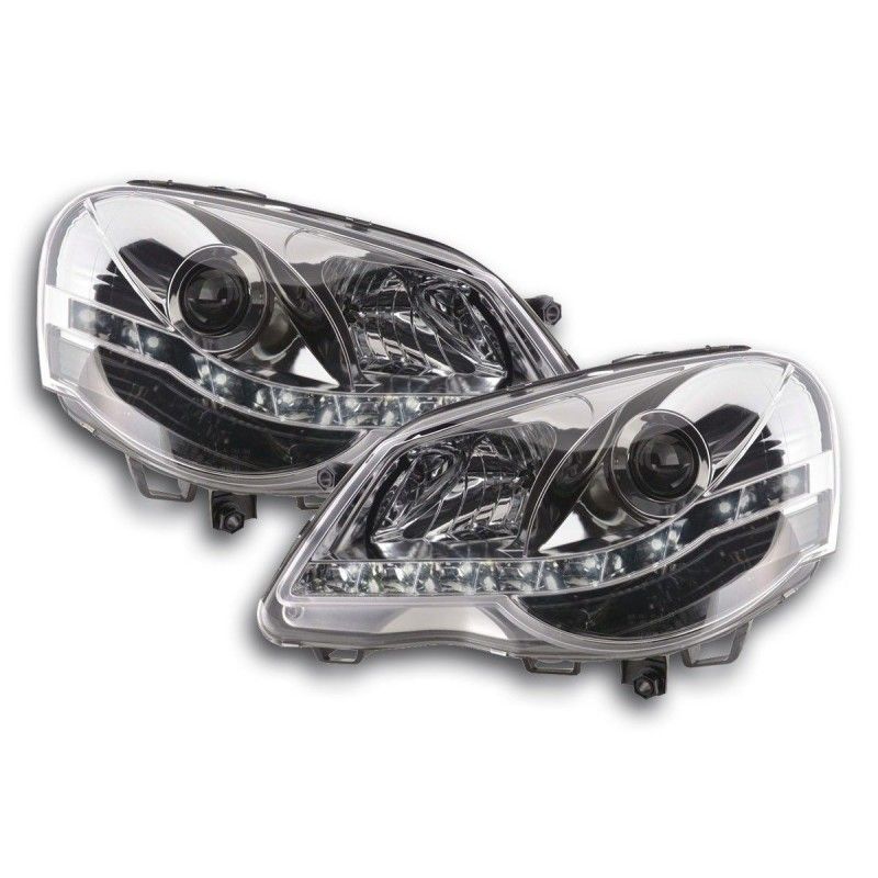 Phare Daylight LED DRL look VW Polo type 9N3 05-09 chrome, Eclairage Volkswagen