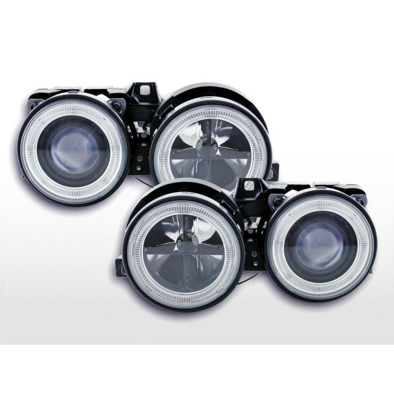 Jeu de phares angel eyes BMW 3er type E30 2/4 portes. 87-91 noir, Eclairage Bmw