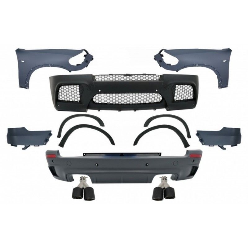 Complete Body Kit with Front Fenders and Twin Exhaust Muffler Tips Carbon Fier Matte suitable for BMW X5 E70 (2007-2013) X5M M D