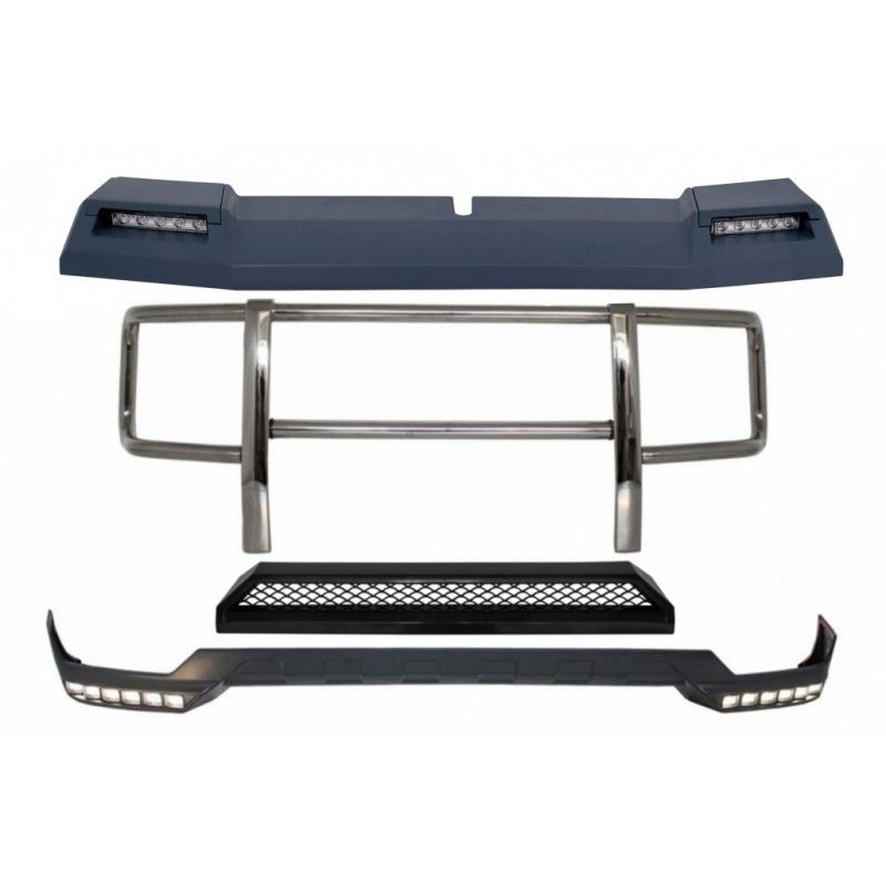 Kit Front BullBar and LED Roof Spoiler with Upper Spoiler Lip and LED DRL Extension suitable for Mercedes G-Class W463 (1989-201