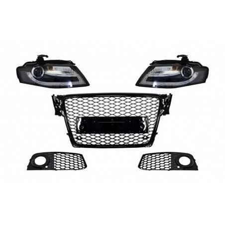 Badgeless Front Grille with Fog Lamp Covers and LED Daytime Running Light Headlights suitable for AUDI A4 B8 (2008-2011) RS4 Des