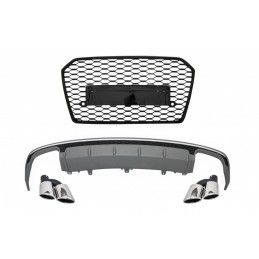 Rear Bumper Valance Diffuser with Exhaust Muffler Tips and Front Grille suitable for Audi A6 4G Facelift (2015-2018) Sedan Limou