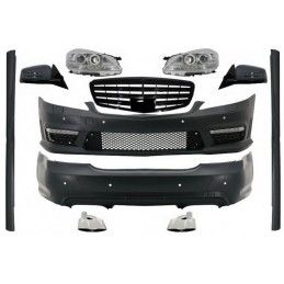 Complete Body Kit with Front Grille Piano Black Complete Mirror Assembly suitable for Mercedes S-Class W221 (2005-2009) LWB Face