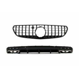 Rear Bumper Air Diffuser with Chrome Muffler Tips and Central Grille Black suitable for Mercedes S-Class C217 Coupe (2018-2020) 