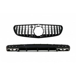 Rear Bumper Air Diffuser with Chrome Muffler Tips and Centrale Grille suitable for Mercedes S-Class C217 Coupe (2014-2017) S63 G