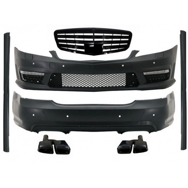 Body Kit suitable for MERCEDES Benz W221 2005-2011 A-Design with Central Grille Piano Black and Exhaust Muffler Tips Black Editi