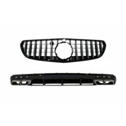 Rear Bumper Air Diffuser with Chrome Muffler Tips and Central Grille suitable for Mercedes S-Class C217 Coupe (2018-2020) S63 GT