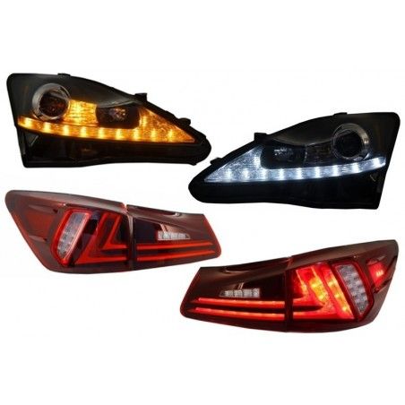 Assembly LED DRL Headlights Dynamic Turn Light Signal with Taillights Full LED Red Clear suitable for LEXUS IS XE20 (2006-2013) 