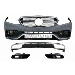 Front Bumper with Rear Diffuser and Exhaust Muffler Tips Black suitable for Mercedes E-Class W212 Facelift (2013-2016) E65 Desig