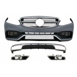 Front Bumper with Rear Diffuser and Exhaust Muffler Tips Chrome suitable for Mercedes E-Class W212 Facelift (2013-2016) only Sta