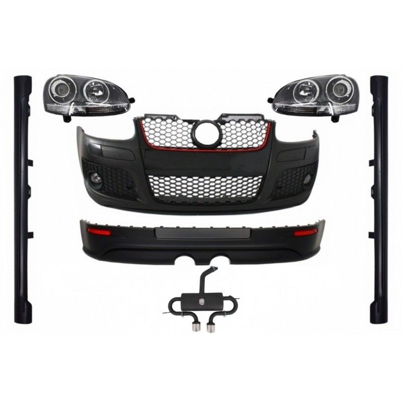 Body Kit suitable for VW Golf Mk V 5 (2003-2007) GTI R32 Design with Complete Exhaust System and Headlights Xenon Look Chrome Ed