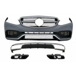 Front Bumper with Rear Diffuser and Exhaust Muffler Tips Black suitable for Mercedes E-Class W212 Facelift (2013-2016) only Stan