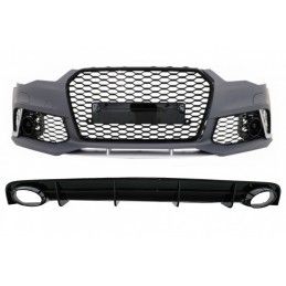 Front Bumper suitable for Audi A6 4G Facelift (2015-2018) with Rear Bumper Diffuser & Exhaust Tips RS6 Design Black only S-Line 