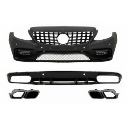 Front Bumper with Grille GT-R Panamericana suitable for Mercedes C-Class C205 A205 Coupe Cabriolet (2014-2019) and Rear Bumper V
